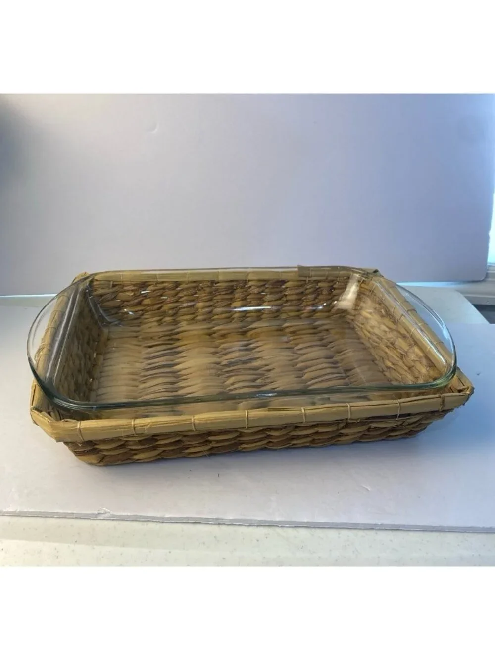 Vintage Anchor Hocking 3 Quart 13 X 9 Casserole Baking Dish with Woven Basket